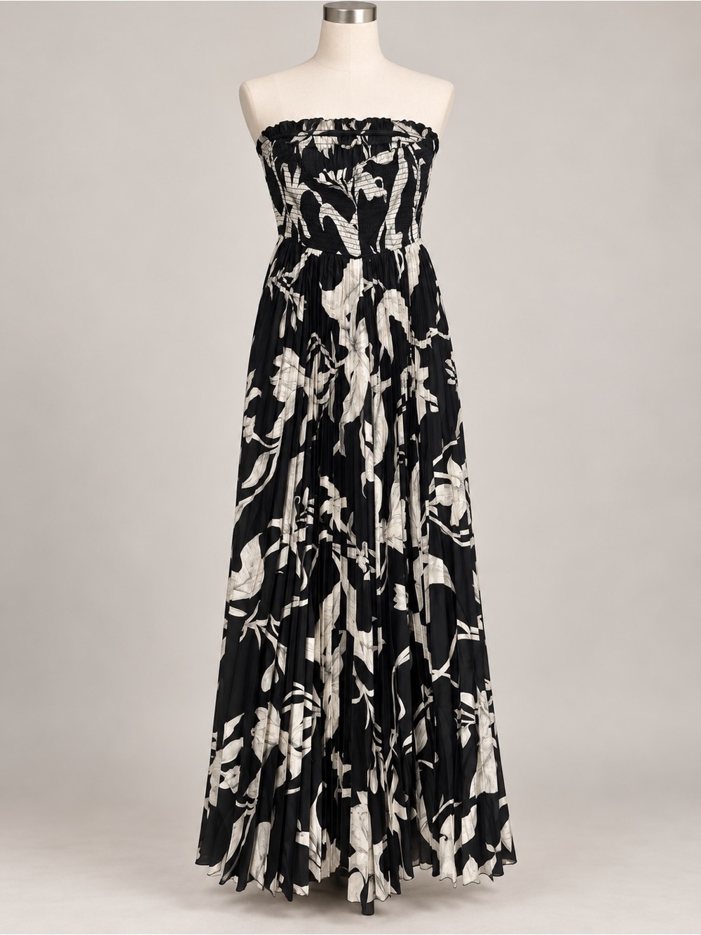 NWT Petal & Pup Angelique Black and White Strapless Floral Maxi Dress XL